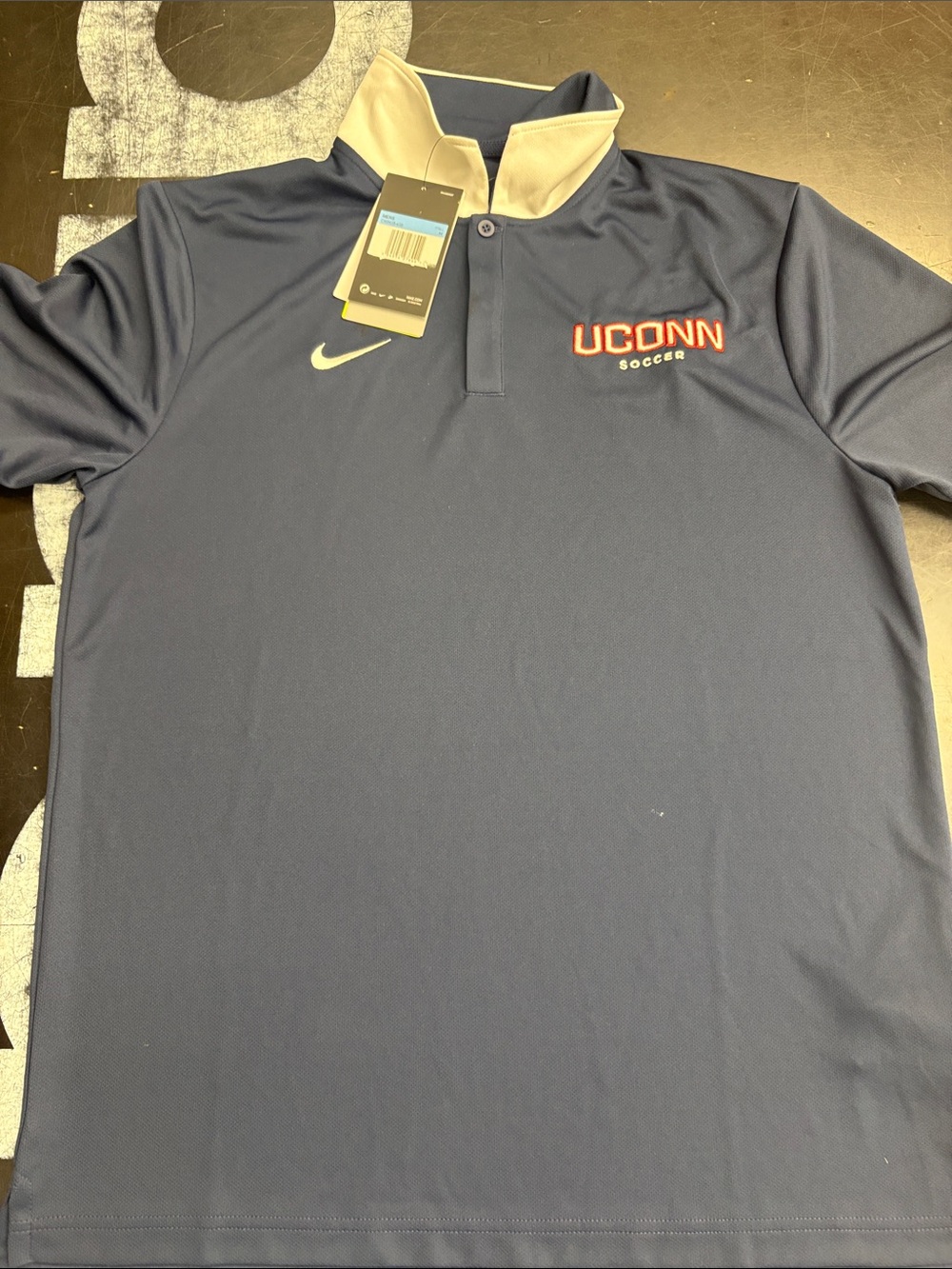 Nike Navy UConn Soccer Performance Polo with Cream Accent